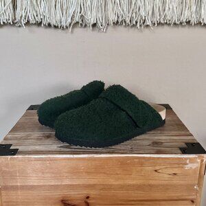 Wud Bark Casentino Forest Green Sherpa Slip On Wood Rubber Sole Clog Size 39/8